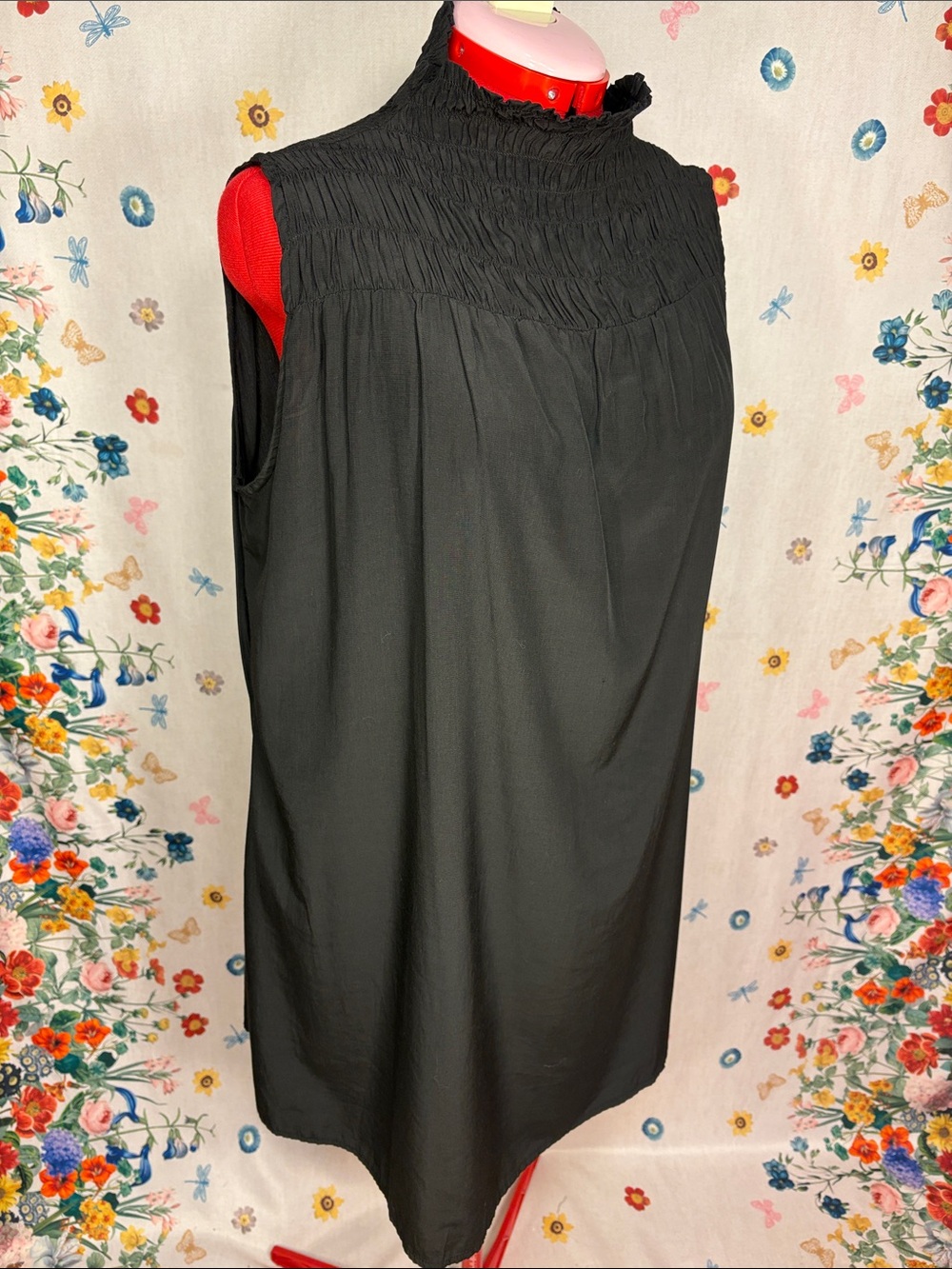 Grade & Gather - Black Smocked High-Neck A-Line Midi Dress Chic